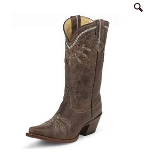 Tony Lama Brown Leather Embroidered Western Heeled Boots